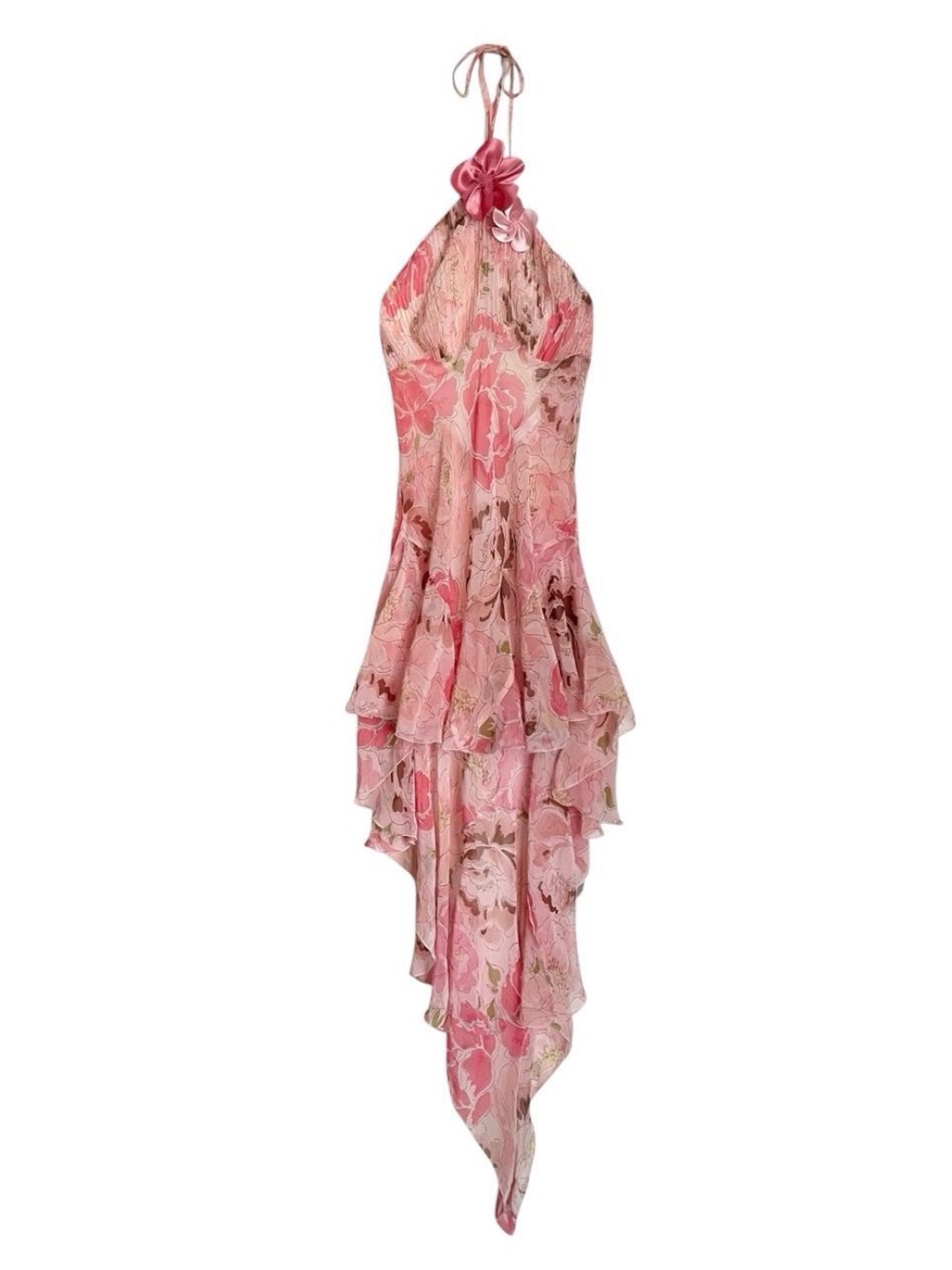 Victoria's Secret Vintage Pink Floral Halter High-Low Dress
